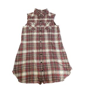 All Saints Spital Fields Sleeveless Shirt Dress Plaid Mini Red Gray Size 8